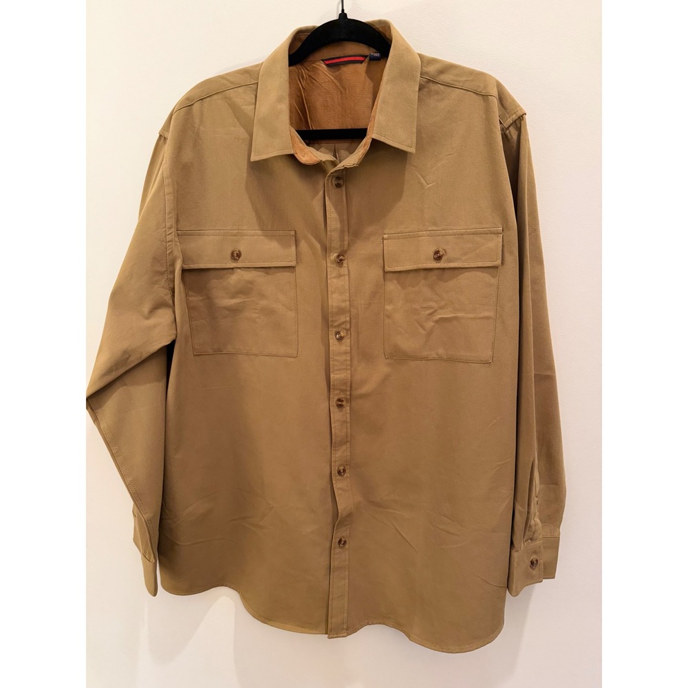 Design In Italy Men Khaki Button Down Shirt Corduroy Trim Collar 2XL Tan